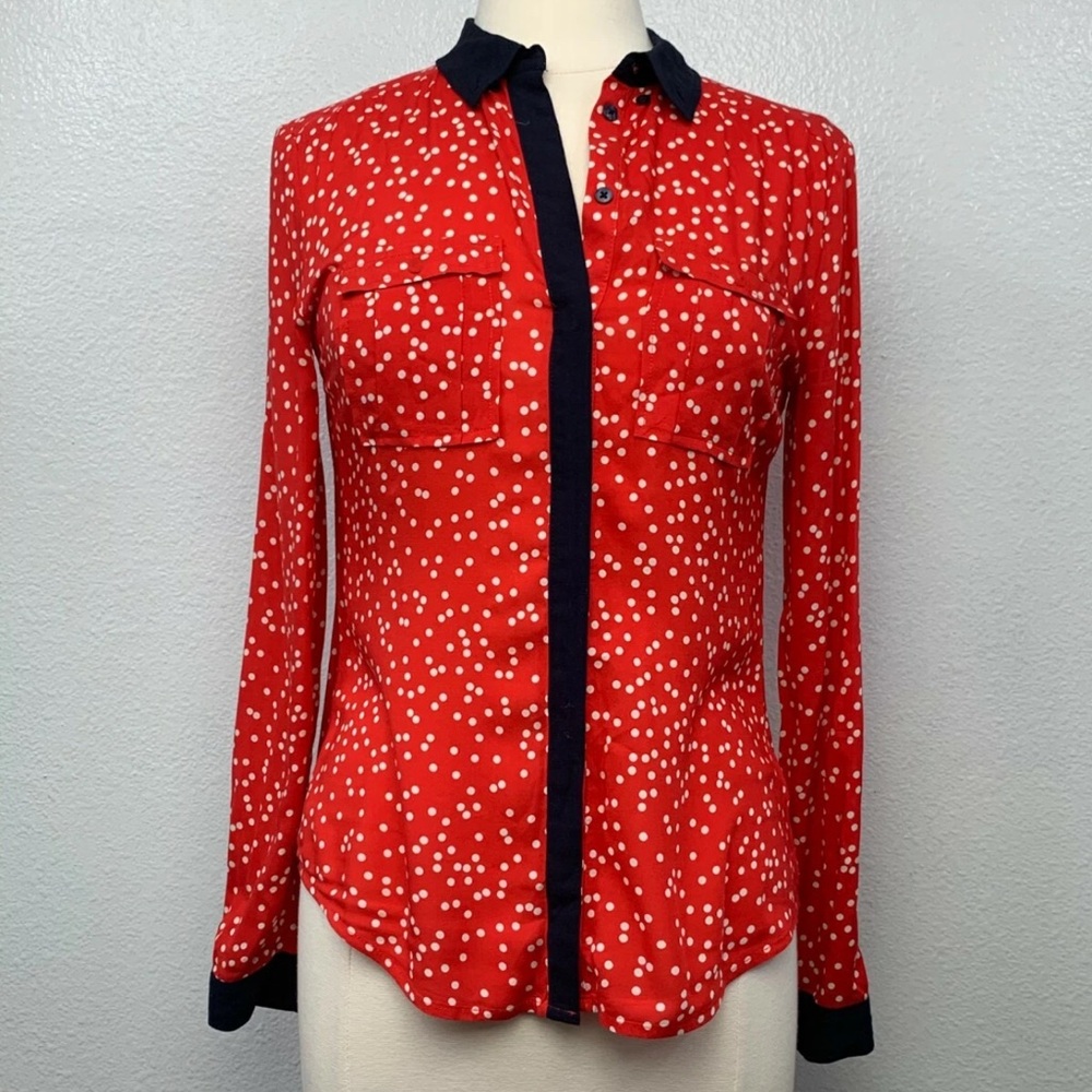 Maeve Red Polka Dot Button Down Shirt